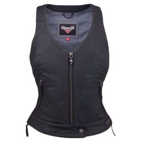 Black Leather Motorcycle Vest - XS